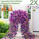 Yastouay 2 Pcs Artificial Flowers for Outdoors, UV Resistant Fake Outdoor Flowers, Realistic Artificial Plants & Flowers for Outdoor Porch Patio Window Garden Decor(Mixed Color Purple)