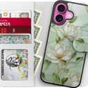 LUHOURI for iPhone 17 Case Wallet - Wireless Charging Compatible Detachable Flip Folio Leather Cover - RFID Blocking 4 Card Slots Holder - Protective Phone Case for Women - Vintage Magnolia Flowers