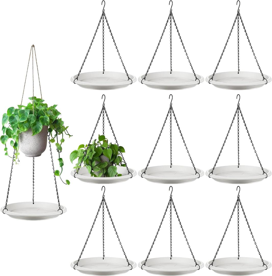 Hanging Planter for Indoor Outdoor Plants, 12" Plant Saucer with Basket Chains, Adjustable Plants Hanger Shelf Decorative Hanging Plant Flower Pot for Window Wall Ceiling Home Decor(10 Pcs,White)