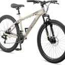 Mongoose Grafton Mountain Bike, 24, 26 or 27.5 Inch Bike, 21 Speed, Aluminum Frame, Knobby Mountain Tires, Suspension Fork, Trigger Shifters, Mechanical Disc Brakes, Teal, Tan, Blue or Purple | Trigger Shifter, Aluminum Frame, Front Suspension