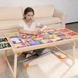 Foldable Puzzle Table with Legs, 34"x 26" Wooden Puzzle Board with Drawers & Covers, Portable Jigsaw Table for Adults, 1500 Pieces Folding Puzzle Board for Jisgaw Puzzle, Birthday Gifts for Mom