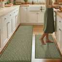 Kitchen Rugs, Non Slip Absorbent Kitchen Mats for Floor-Thick Stain Resistant Washable Kitchen Floor Mat Runner Carpet for Hallways, Entryway, Laundry Room, Sink(17"x29"+17"x59", Green, Roll Package)