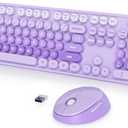 Fogruaden Purple Retro Typewriter Keyboard and Mouse Wireless, 2.4GHz Office Full-Sized Colorful Computer Keyboard with Number Pad and Cute Mouse for Windows PC Desktops Laptop