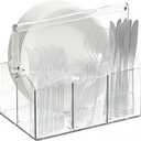 Chivalral Acrylic Utensil Holder & Paper Plate Holders -Clear Space-Saving Cutlery Caddy and Silverware Organizer for Kitchen, Table, Buffet, Party, Picnic, Camping Indoor Outdoor Use