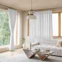 MAIHER Light Filtering Pinch Pleat Curtains 96 Inches Long, Linen Blend Beige White Semi Sheer Pleated Drapes Patio Door Window Curtains for Living Room 1 Panel, 72" W x 96" L