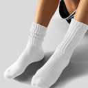 AugRing Women's Scrunch Crew Socks Retro 3-Pack Solid Cotton Boot Calf Chunky Ribbed Cozy Slouchy Socks Size 5-11 (White)