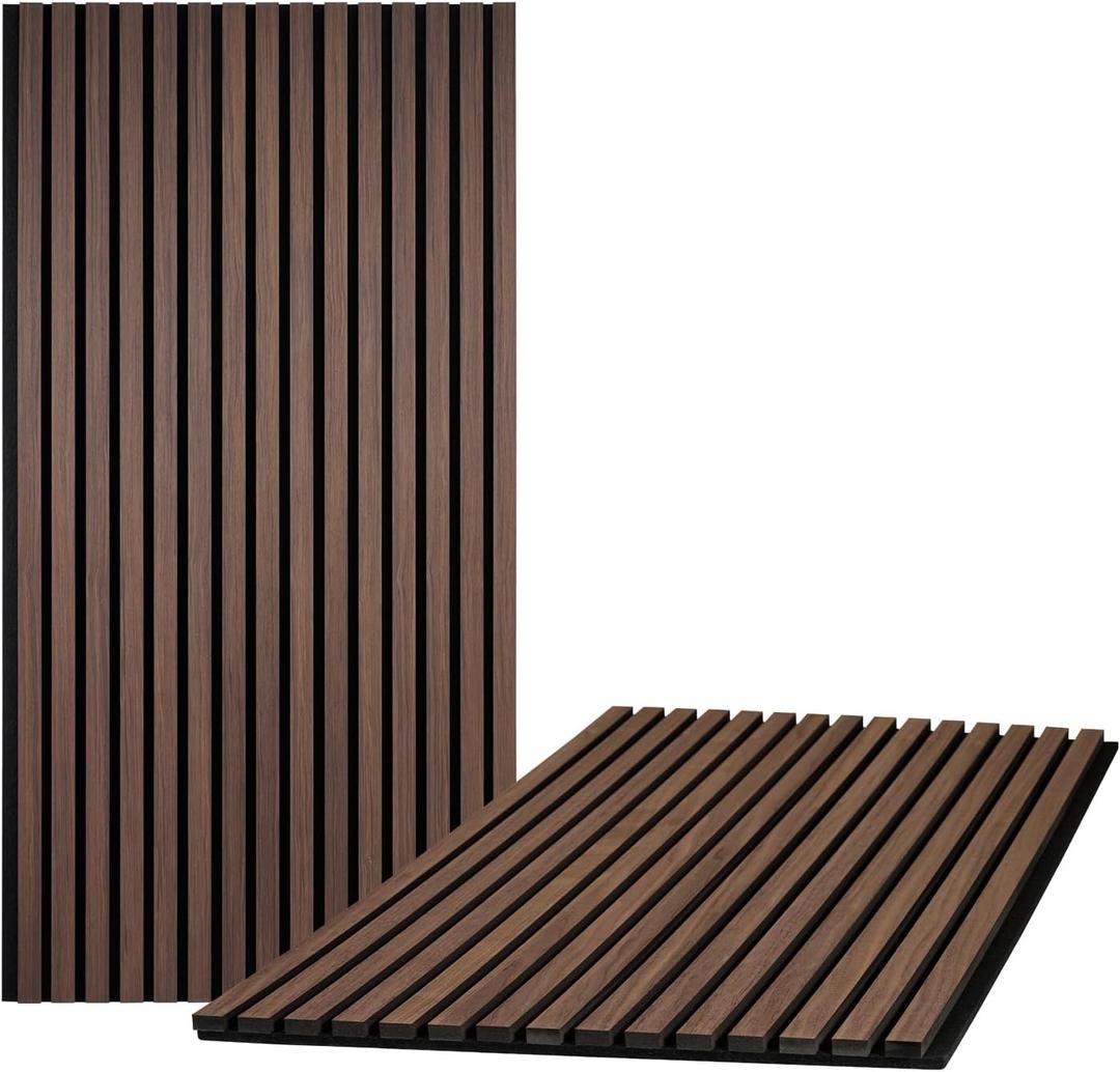 Wood Slat Wall Panels, Pack of 2 Acoustic Panels 46.46" 23.82", 3D Fluted Sound Absorbing Wall Panel for Home & Office Decor, Noise Reducing Interior Wall Treatment (Ebony) Wood Slat Wall Panels, Pack of 2 Acoustic Panels 46.46" 23.82", 3D Fluted Sound Absorbing Wall Panel for Home & Office Decor, Noise Reducing Interior Wall Treatment (Ebony)