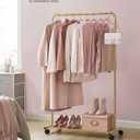 SONGMICS Clothes Rack with Wheels, Clothing Rack for Hanging Clothes, 25.4 mm Metal Garment Rack with Dense Mesh Storage Shelf, 110 lb Load Capacity, 2 Brakes, Gold UHSR025A01