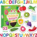 Curious Columbus Toddler Magnets  Set of 52 Fridge Magnets for Kids  Includes 26 Large Foam Food Pieces and 26 ABC Alphabet Letters for Learning and Play
