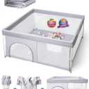 BABELIO Foldable Baby Playpen with Mat, 46"  46" Portable Playard for Babies and Toddlers, Parents' Picks Awards Winner, Indoor & Outdoor Kids Safety Play Pen Area, Travel Fence, Grey (46*46*26, Grey with Mat)