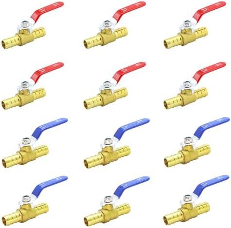 3/4 Inch PEX Ball Valves,12 Pcs PEX Brass Full Port Shut Off Ball Valve, Brass Full Port Quarter Turn Crimp Pex Valves for Hot and Cold Water