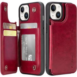 Arae Case for iPhone 14 - Wallet Case with PU Leather Card Holder Back Flip Cover for iPhone 14 6.1 inch - Wine Red