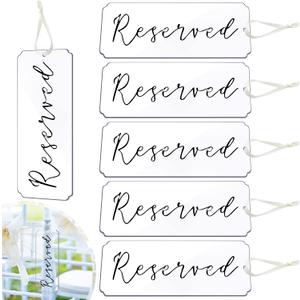 Blulu 6 Pieces Reserved Signs for Wedding Chairs Acrylic Tag Hanging Reserved Signs with Ribbon for Wedding Important Events Church Pews Chair and Restaurant(Black Lettering)