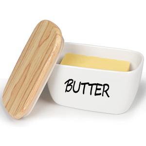 HAOTOP Large Porcelain Butter Dish with Lid Perfect for 4 Stick of Butter (White)