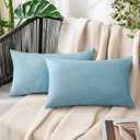 MIULEE Pack of 2 Decorative Outdoor Solid Waterproof Throw Pillow Covers Faux Linen Garden Farmhouse Coastal Cushion Cases for Summer Patio Tent Balcony Couch Sofa 20x12 Inch Blue Gray
