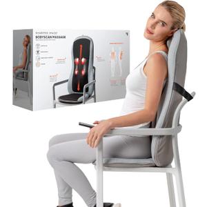 Sharper Image Smartsense Shiatsu Realtouch Massaging Chair Pad with Extra Cushion, Soothing Heat, 4 Deep Kneading Gel Nodes, Pain Relief for Neck, Back, Shoulders, Lumbar, Pressure Points Body Scan