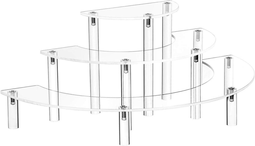 Acrylic Risers Display Stand - 3 Tier Clear Step Display Riser- Half Moon Cupcake Dessert Stand for Display Or Collections (Acrylic Rods 1 Set)