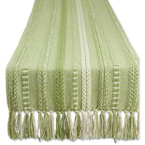 DII Farmhouse Braided Stripe Table Runner Collection, 15x72 (15x77, Fringe Included), Antique Green