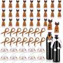 Nuenen 50 Pcs Mini Christmas Wine Bottle Cover Set Tiny Santa Hat Scarf Capelet Flute Topper Decoration Xmas Doll DIY Craft(Brown Reindeer)