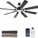 62 Inch Ceiling Fans with Lights, Large Low Profile Flush Mount Ceiling Fan with Remote Control, 8 Blades Double Sided, Reversible DC Motor, Silent Timing, Brown Indoor Outdoor Ceiling Fan