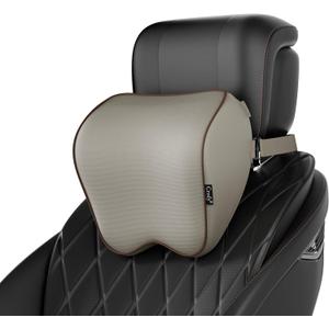 Crofy 2 Pack Car Neck Pillow, Softness Car Headrest Pillow for Driving with Adjustable Strap, 100% Memory Foam and Breathable Removable Cover, Comfortable Ergonomic Design, Gray & Brown
