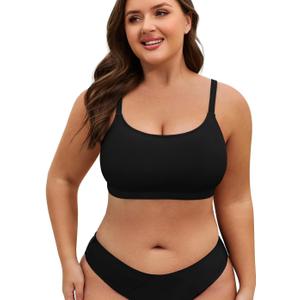 American Trends Plus Size Bikini Top for Women Large Bust Swim Tops Sports Swim Bra with Strong Support (Black, 2XL)