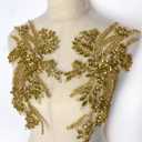 Hand-Made Beaded Rhinestons DIY Clothing Appliques Patch,Beaded Applique for Wedding Dress Decoration, Gold Flower Applique by Pair
