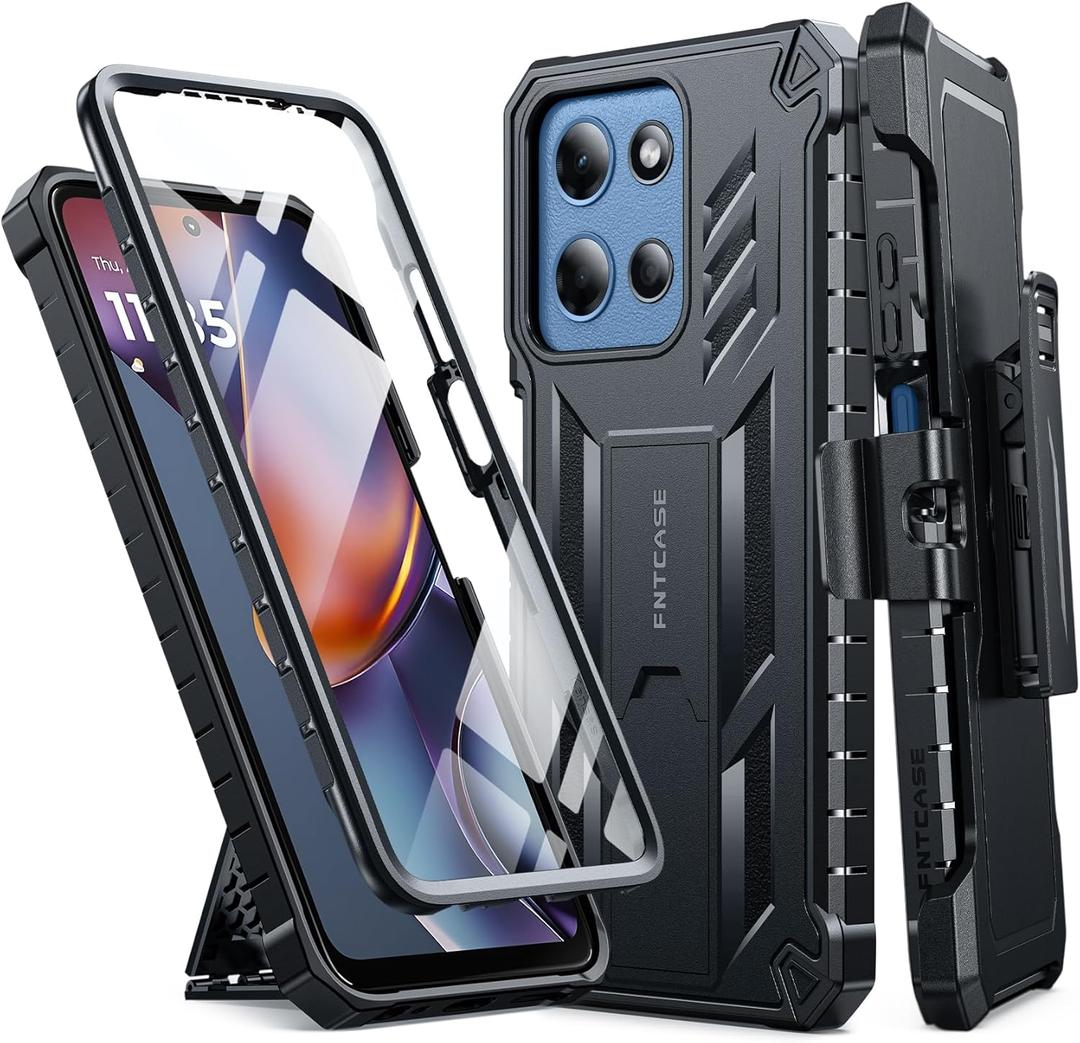 FNTCASE for Moto-G 2026/2025 Case: for Motorola Moto G Play 2026 5G Military Grade Cell Phone Cover with Kickstand & Belt Clip Holster Matte Textured Rugged Shockproof Protector Black