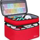 Mancro Dual Layers Medicine Organizer Bag, Pill Bottle Organizer Storage with Lockable Zipper, Medication Travel Bag for Pills, Vitamins, Medical Supplies for Home Storage, Travel (Standard, Red)