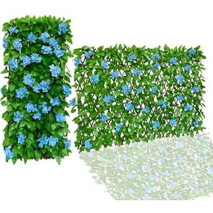 86 York Expandable Fence Privacy Screen Faux Ivy Decorative for Outdoor Garden Wall Patio Balcony, Artificial Hedge Lattice Fencing(Single Sided Leaves) (1, Hydrangea-Blue)