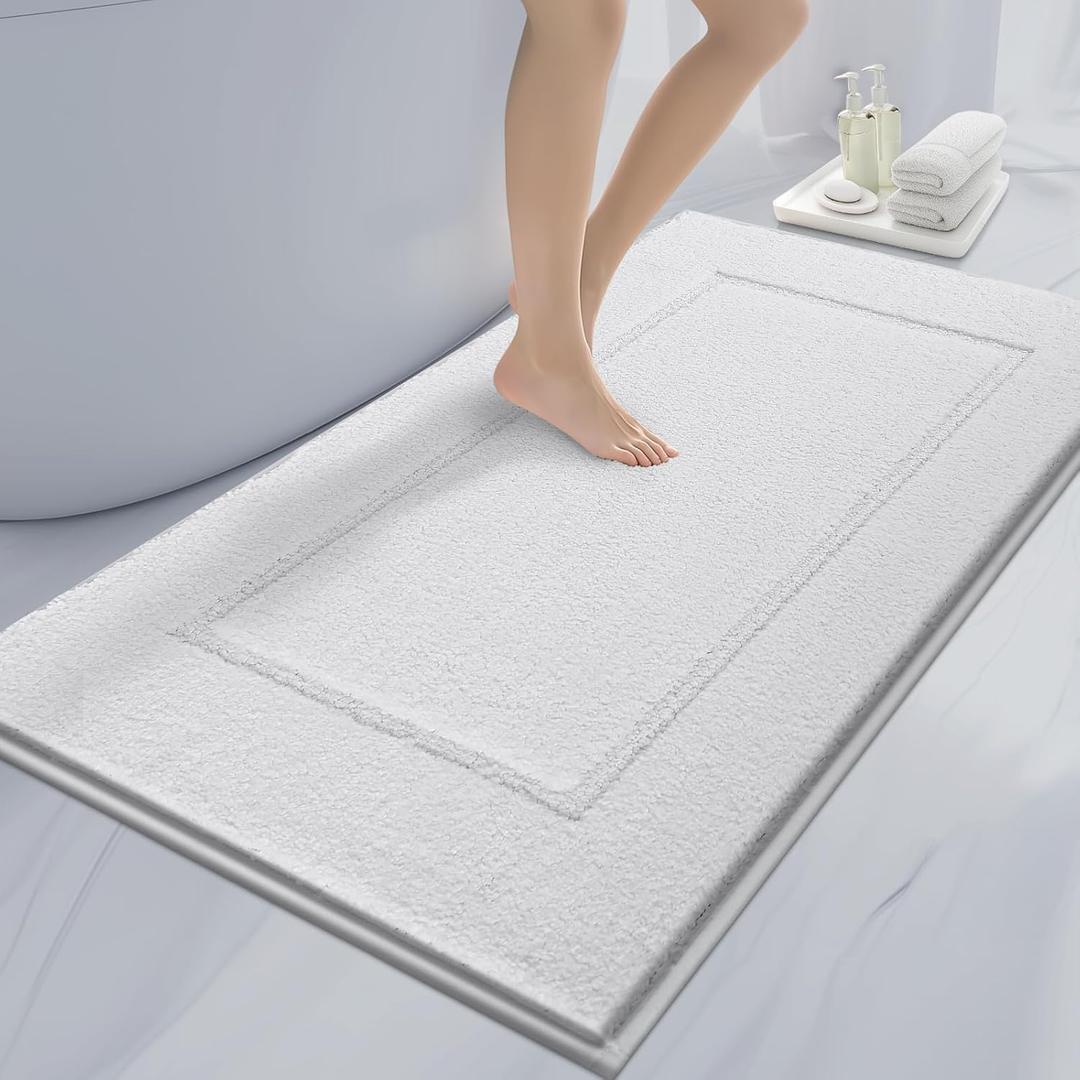 Bathroom Rugs 30" x 60", Non-Slip Extra Soft Absorbent Bath Rugs, Machine Washable Quick Dry Bath Mats for Bathroom Floor, Shower, Bathtub and Sink, White