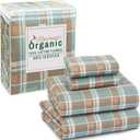 RUVANTI Flannel Sheets Queen Size - GOTS Certified 100% Organic Cotton, 4 Piece Warm, Soft & Breathable Set, Deep Pocket Snug Fit, Double Brushed Cozy All Season Bedding, Spruce Blue