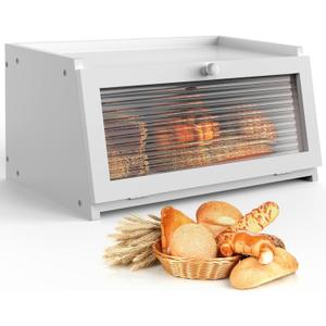 Bread Box for Kitchen Countertop Large Farmhouse Bread Container Bread Storage with Window Wooden Bread Holder White