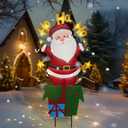 Solar Christmas Lights Outdoor Garden Stakes, 30in Metal Santa Claus Yard Signs with LED String Lights, Waterproof Christmas Decor for Xmas Lawn Pathway Patio Party Winter (Santa Claus)