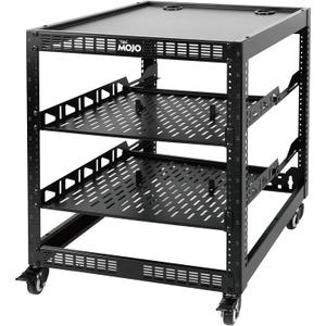 Tecmojo 12U Open Frame Network Rack for IT &AV Gear, AV Rack 4-Post with casters, Mobile 12U Rack with 2 PCS 1U Server Rack Shelf & Mounting Hardware, for 19" Network, Black
