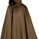 Renaissance Hooded Cloak Medieval Velvet Cape Wizard Witch Cloak Capelet Halloween Cosplay Costume for Women Men (Brown)