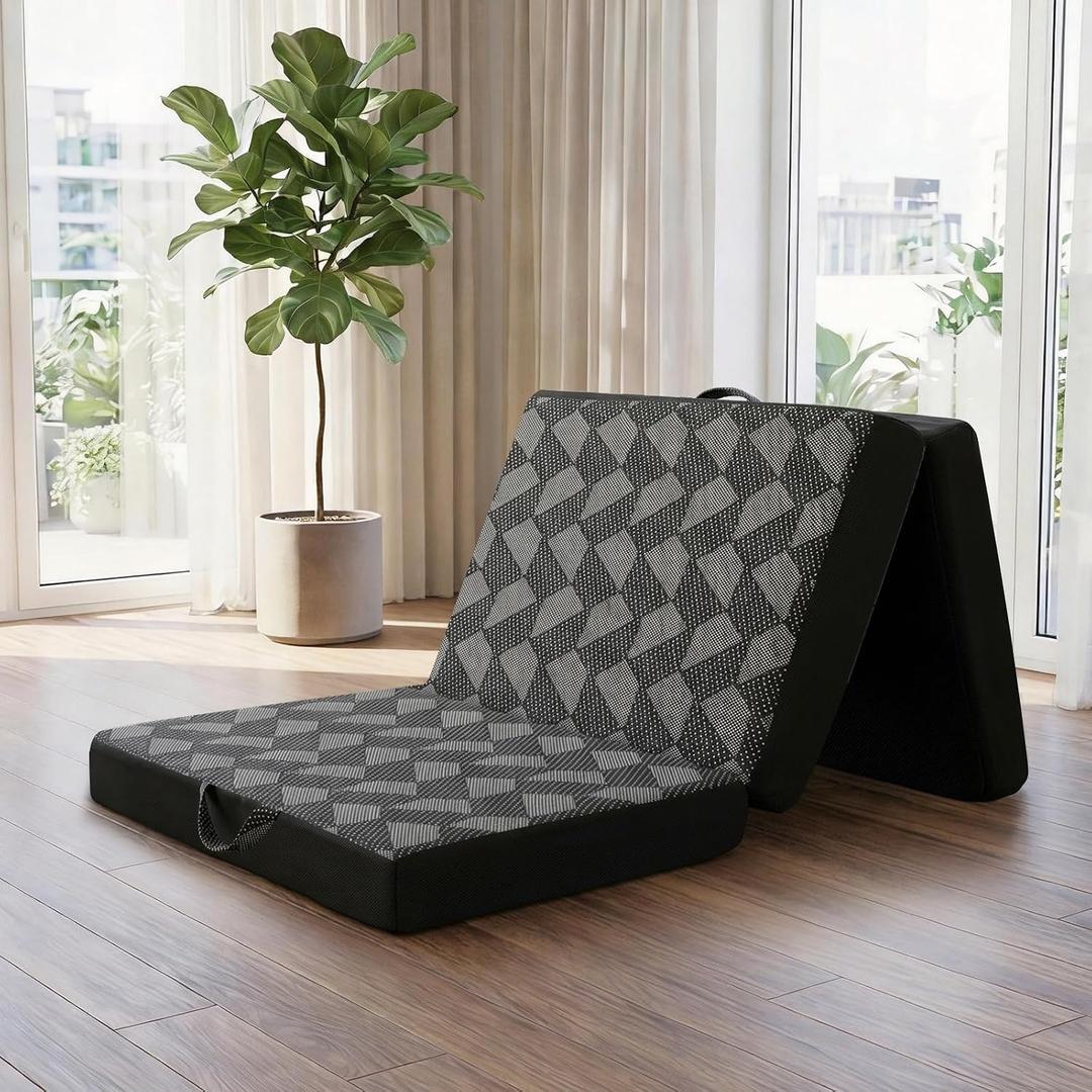 Tri Folding Mattress - Memory Foam Tri-fold Mattres, Handle & Non-Slip Bottom, Portable Foldable Sofa Bed Floor Chair for Travel RV Camping Guest Yoga