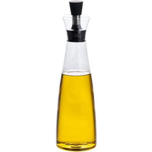 Restaurantware-Forma Professional 3 x 3 x 10.5 Inch Glass Oil Drizzler, 1 Borosilicate Olive Oil Dispenser - 17-Ounce Capacity, Stainless Steel Spout, Glass Bottle Dispenser, Silicone Cap, For Oils