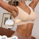 2 x HORISUN Women Wireless Bras Seamless Cross Back V Neck No Underwire Bralette Comfort T Shirt Bra (Beige, S)