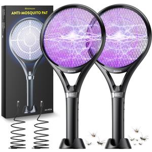 Minimoon 2Pack Electric Fly Swatter with LED Display, 2000mAh Rechargeable Fly Swatter Racket, 2500V Bug Zapper Racket Dual Modes, Mosquito Killer Lamp with 3 Layers Safety Mesh for Indoor Outdoor