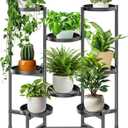 5 Tier Plant Stand Indoor Tall, Adjustable Black Plant Shelf for Multiple 8 Potted Flower Plants Holders, Corner Metal Flower Display Rack for Patio Garden Balcony Living Room Office (A) (8 pots-Black)