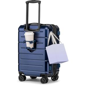 KYME Hardside Expandable Carry On Luggage 22x14x9 Airline Approved 20 Inch Hardshell Carry On Suitcase with Wheels TSA Lock Small Travel Rolling Luggage with Cup Holder for Women Men Navy