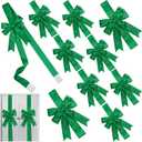 MCEAST 10 Large Green Ribbon Cabinet Door Bows for Christmas Festive Party Supplies, 10 x 87 Inches