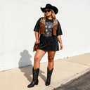 DREAM PAIRS Cowboy Boots for Women Cowgirl Western Boots Fashion Embroidery Stitched Chunky Heel Mid Calf Boots 7.5