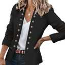 GRAPENT Women's Business Casual Buttons Pockets Open Front Blazer Suit Cardigan (Black, S)