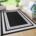 COZYLOOM 8x10 Outdoor Rug Waterproof Reversible Plastic Straw Rug for Patios Modern Area Rug for Outdoors Backyard Porch Balcony RV Deck Picnic Camping Beach Trailer Black White Panel