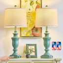 SAIWEYA 27.5" Set of 2 Farmhouse Table Lamps for Bedroom, 3 Way Dimmable Bedside Lamp with 2 USB +AC Outlet Nightstand Lamps for Living Room Resin Rustic Touch Lamps