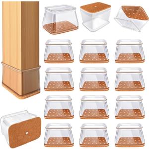 24 Pcs Chair Leg Floor Protectors for Hardwood Floors Rectangle Silicone Covers to Protect Wood Tile Floors Felt Pads Furniture Leg Caps Anti-Scratch Reduce Noise (Fit L:1-1/8" to 1-1/2",W:3/4" to 1")