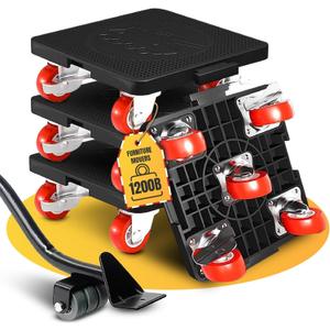 Heavy Duty Furniture Dolly Set with Lifter Tool and 5 Wheels - Capacity, 360 Rotating Wheels for Sofas, Refrigerators, and More (1200 LB)