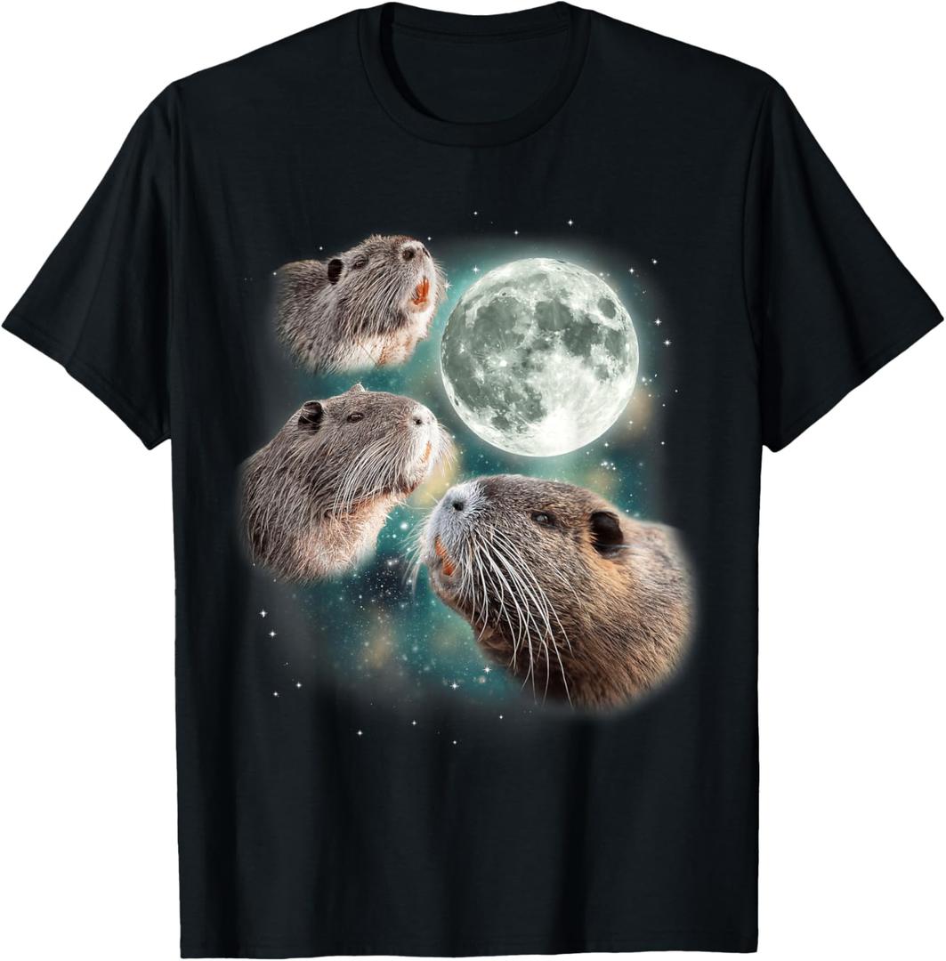 Three Beavers Moon | Funny 3 Rodents Howling at Moon Parody T-Shirt size: S